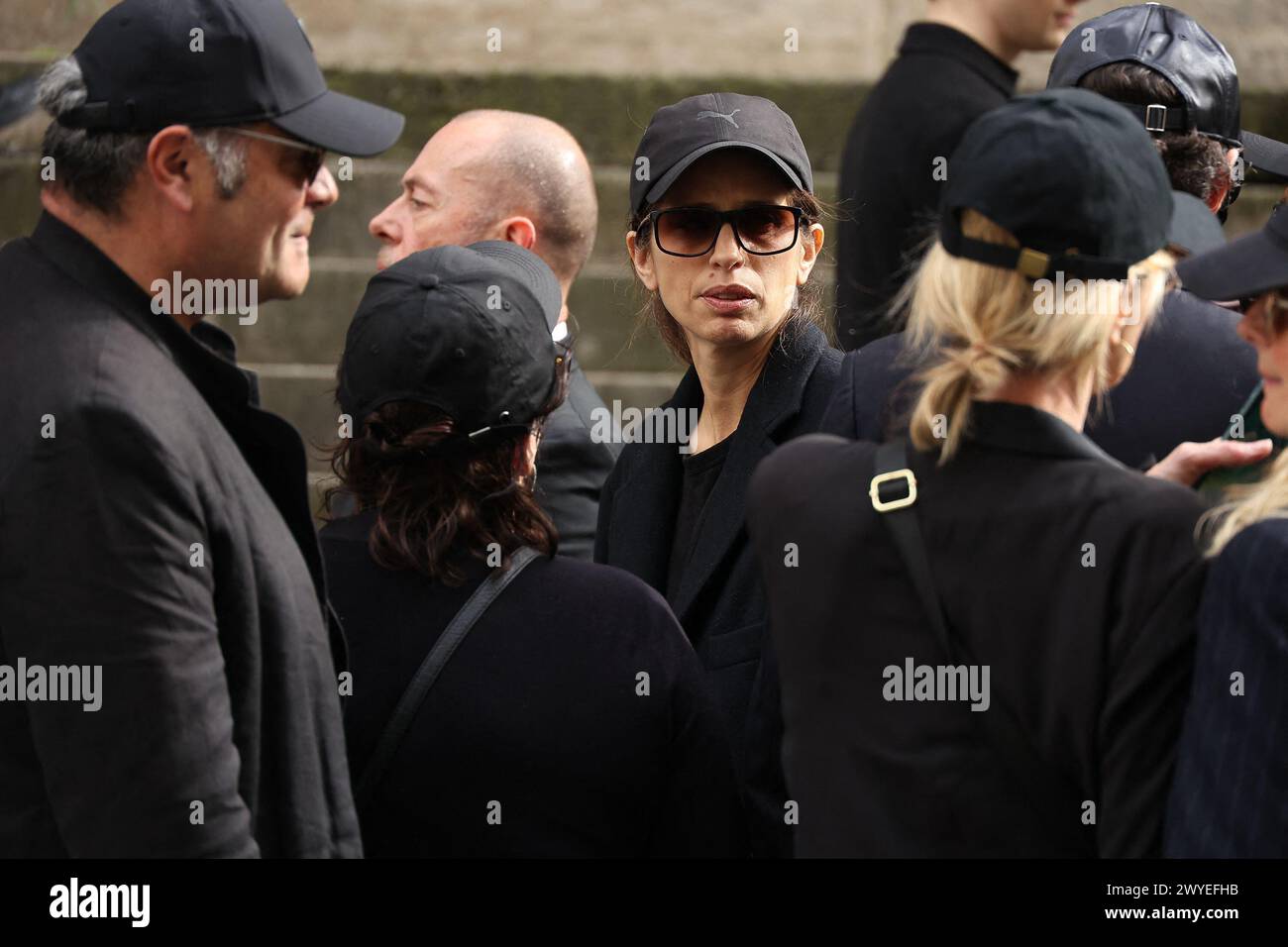 Paris, France. 06th Apr, 2024. Maiwenn arriving to the funeral ceremony for French businessman Jean-Yves Le Fur at Saint Roch Church in Paris, France on April 6, 2024. Jean-Yves Le Fur, a businessman invested in the world of media, died at the age of 59 due to pancreatic cancer. He was former fiance of Princess Stephanie of Monaco and has a son, Diego with French actress and director Maiwenn, and was Kate Moss's godfather at her wedding to Jamie Hince. Photo by Nasser Berzane/ABACAPRESS.COM Credit: Abaca Press/Alamy Live News Stock Photo