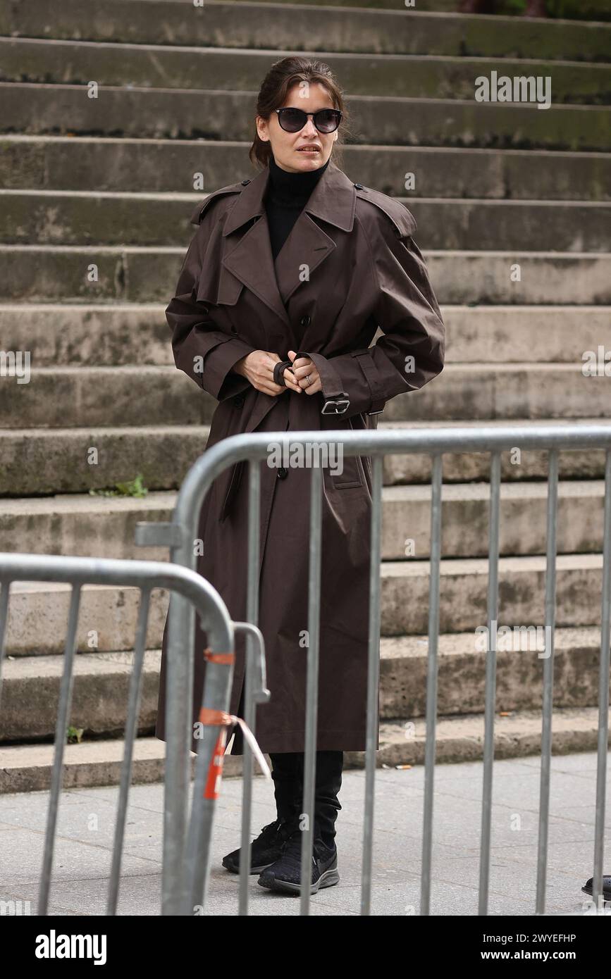 Paris, France. 06th Apr, 2024. Laetitia Casta arriving to the funeral ceremony for French businessman Jean-Yves Le Fur at Saint Roch Church in Paris, France on April 6, 2024. Jean-Yves Le Fur, a businessman invested in the world of media, died at the age of 59 due to pancreatic cancer. He was former fiance of Princess Stephanie of Monaco and has a son, Diego with French actress and director Maiwenn, and was Kate Moss's godfather at her wedding to Jamie Hince. Photo by Nasser Berzane/ABACAPRESS.COM Credit: Abaca Press/Alamy Live News Stock Photo