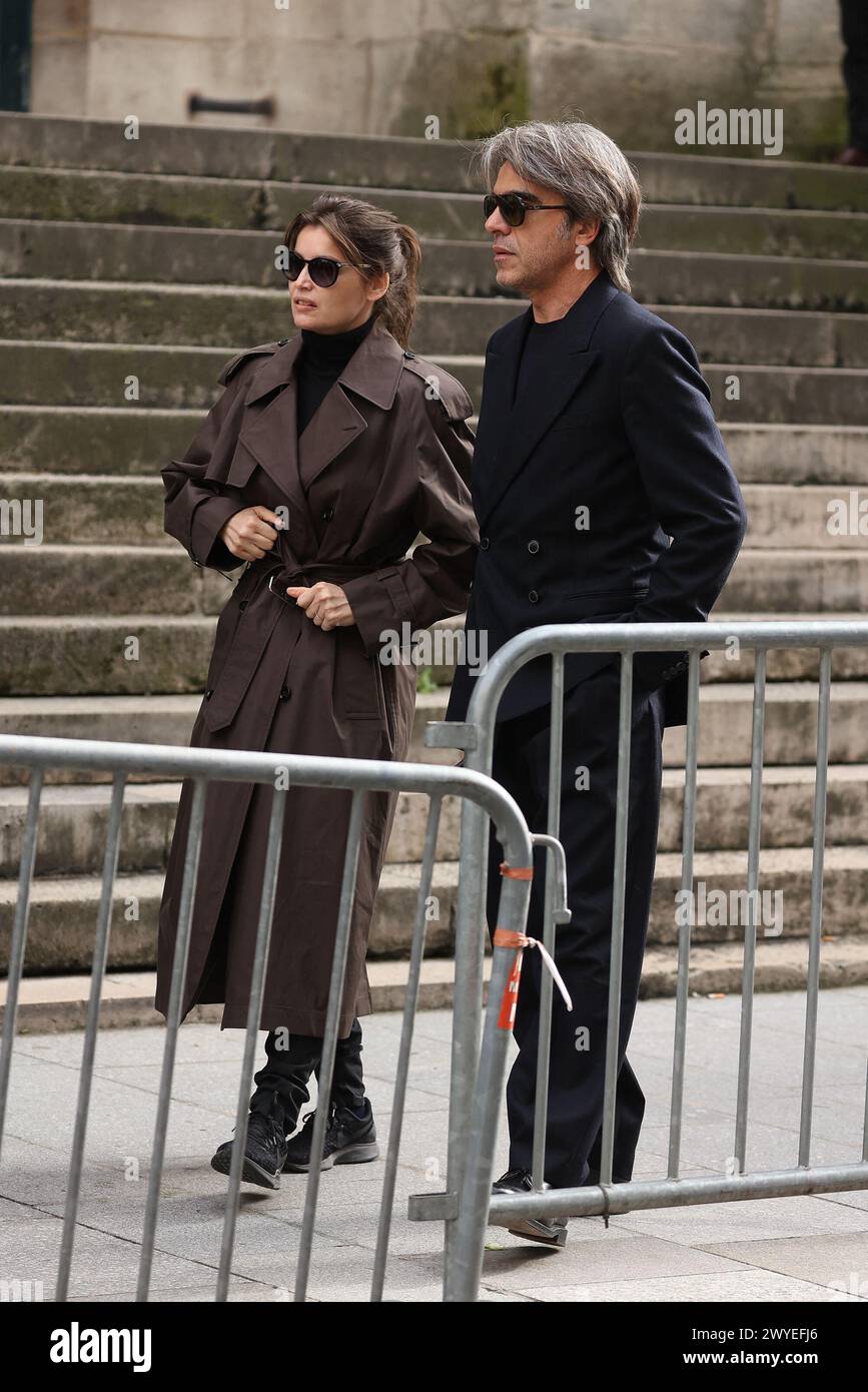 Paris, France. 06th Apr, 2024. Laetitia Casta arriving to the funeral ceremony for French businessman Jean-Yves Le Fur at Saint Roch Church in Paris, France on April 6, 2024. Jean-Yves Le Fur, a businessman invested in the world of media, died at the age of 59 due to pancreatic cancer. He was former fiance of Princess Stephanie of Monaco and has a son, Diego with French actress and director Maiwenn, and was Kate Moss's godfather at her wedding to Jamie Hince. Photo by Nasser Berzane/ABACAPRESS.COM Credit: Abaca Press/Alamy Live News Stock Photo