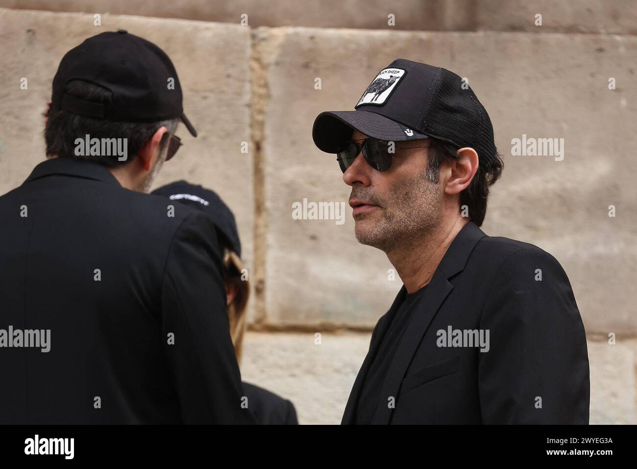 Paris, France. 06th Apr, 2024. Anthony Delon arriving to the funeral ceremony for French businessman Jean-Yves Le Fur at Saint Roch Church in Paris, France on April 6, 2024. Jean-Yves Le Fur, a businessman invested in the world of media, died at the age of 59 due to pancreatic cancer. He was former fiance of Princess Stephanie of Monaco and has a son, Diego with French actress and director Maiwenn, and was Kate Moss's godfather at her wedding to Jamie Hince. Photo by Nasser Berzane/ABACAPRESS.COM Credit: Abaca Press/Alamy Live News Stock Photo