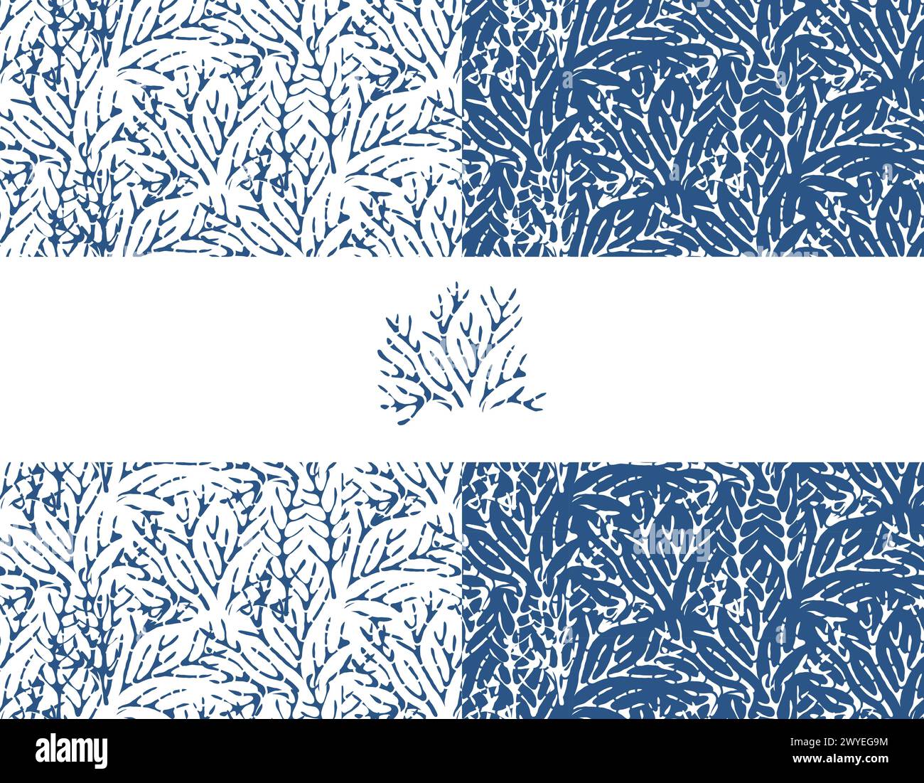 Set of seamless hand drawn pattern with coral reefs. Vector white ...