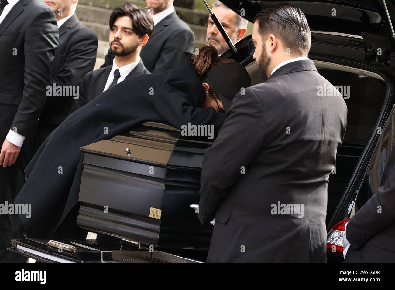 Paris, France. 06th Apr, 2024. Maiwenn arriving to the funeral ceremony for French businessman Jean-Yves Le Fur at Saint Roch Church in Paris, France on April 6, 2024. Jean-Yves Le Fur, a businessman invested in the world of media, died at the age of 59 due to pancreatic cancer. He was former fiance of Princess Stephanie of Monaco and has a son, Diego with French actress and director Maiwenn, and was Kate Moss's godfather at her wedding to Jamie Hince. Photo by Nasser Berzane/ABACAPRESS.COM Credit: Abaca Press/Alamy Live News Stock Photo