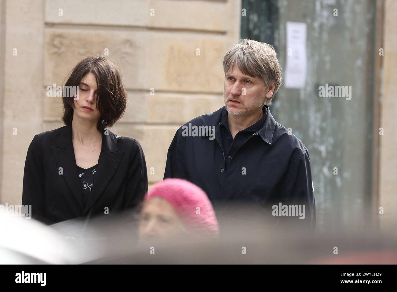Paris, France. 06th Apr, 2024. Stanislas Merhar arriving to the funeral ceremony for French businessman Jean-Yves Le Fur at Saint Roch Church in Paris, France on April 6, 2024. Jean-Yves Le Fur, a businessman invested in the world of media, died at the age of 59 due to pancreatic cancer. He was former fiance of Princess Stephanie of Monaco and has a son, Diego with French actress and director Maiwenn, and was Kate Moss's godfather at her wedding to Jamie Hince. Photo by Nasser Berzane/ABACAPRESS.COM Credit: Abaca Press/Alamy Live News Stock Photo