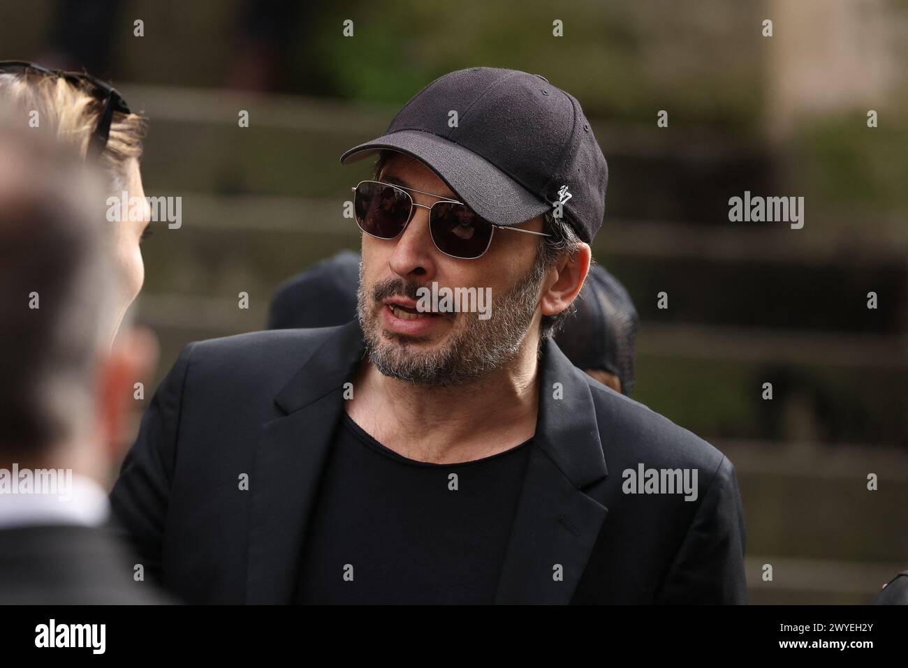 Paris, France. 06th Apr, 2024. Guest arriving to the funeral ceremony for French businessman Jean-Yves Le Fur at Saint Roch Church in Paris, France on April 6, 2024. Jean-Yves Le Fur, a businessman invested in the world of media, died at the age of 59 due to pancreatic cancer. He was former fiance of Princess Stephanie of Monaco and has a son, Diego with French actress and director Maiwenn, and was Kate Moss's godfather at her wedding to Jamie Hince. Photo by Nasser Berzane/ABACAPRESS.COM Credit: Abaca Press/Alamy Live News Stock Photo