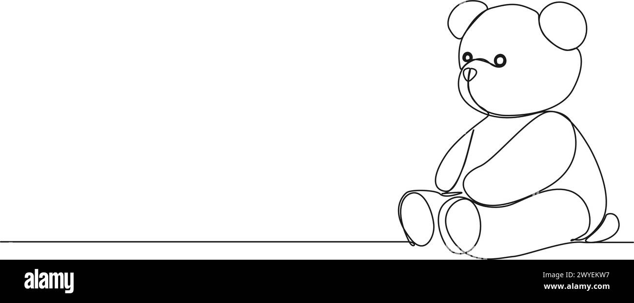 continuous single line drawing of teddy bear, line art vector illustration Stock Vector