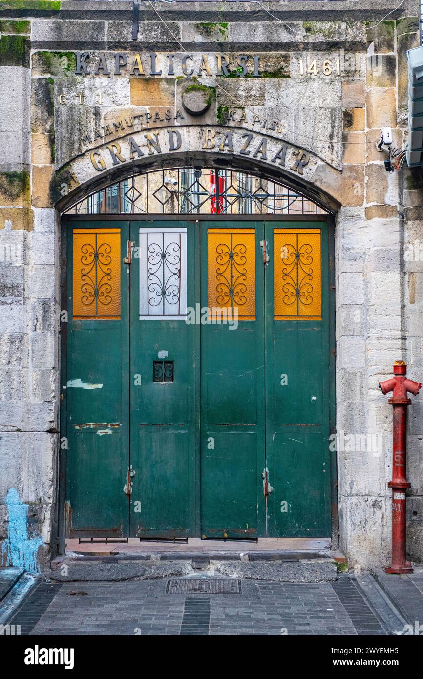 Heavy gates at the Grand Bazaar, closed on a Sunday. Istanbul, Turkey. Stock Photo