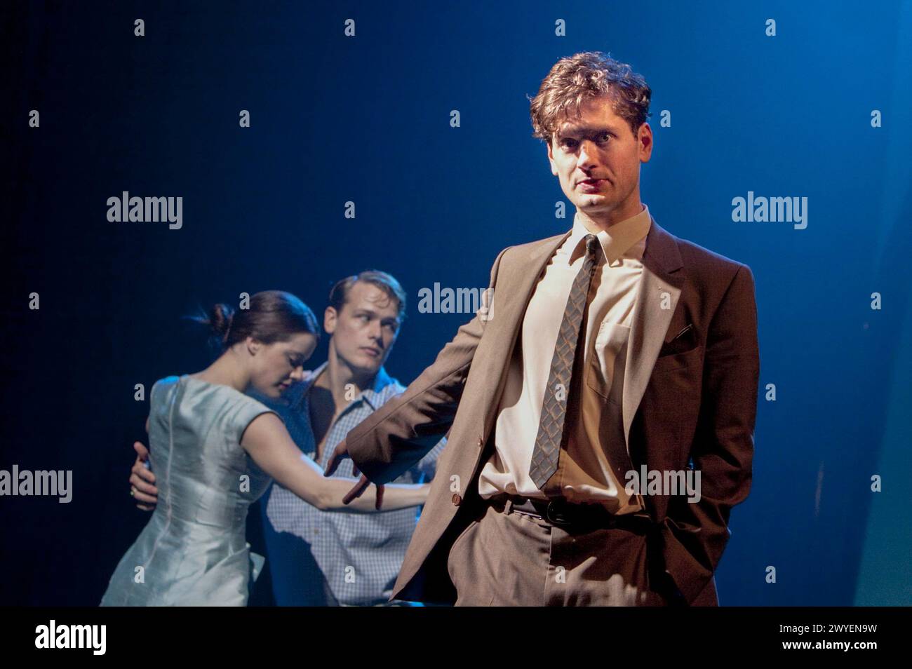 l-r: Michelle Ryan (Marge Sherwood), Sam Heughan (Richard Greenleaf), Kyle Soller (Tom Ripley) in THE TALENTED MR. RIPLEY by Phyllis Nagy at the Theatre Royal, Royal & Derngate, Northampton,England  21/09/2010  from the novel by Patricia Highsmith  design: Hannah Clark  lighting: Anna Watson  director: Raz Shaw Stock Photo