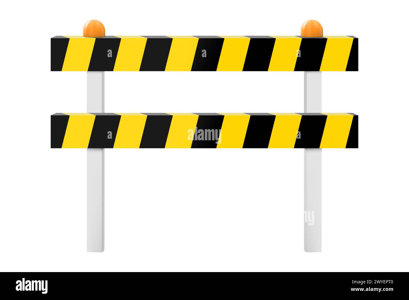 Striped yellow and black barriers for blocking road. Realistic 3d Vector illustration of a guardrail, isometric concrete road barrier fence, isolated Stock Vector