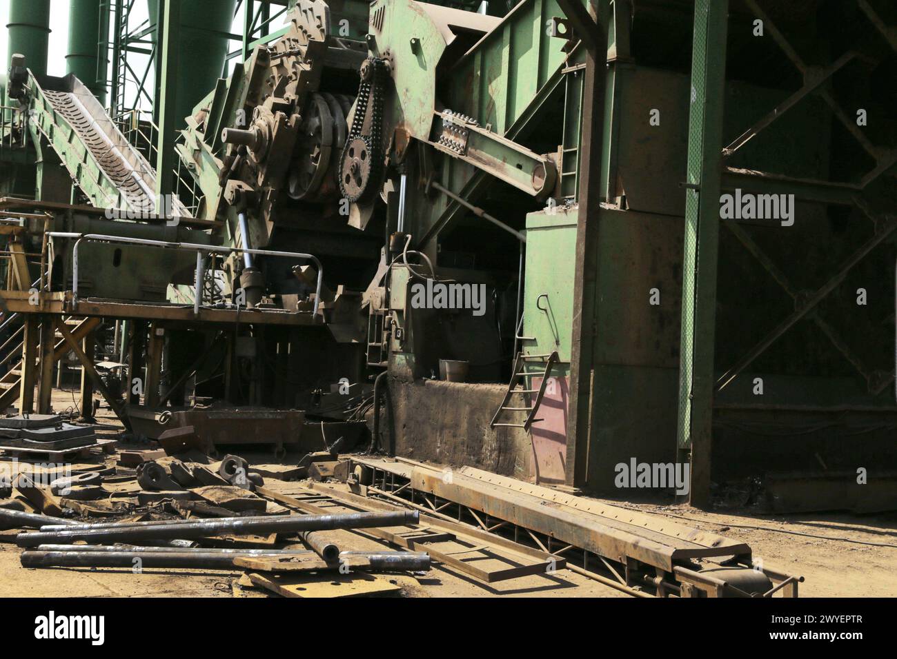 Old recycling plant for waste disposal. Abandoned Russian factory. Stock Photo