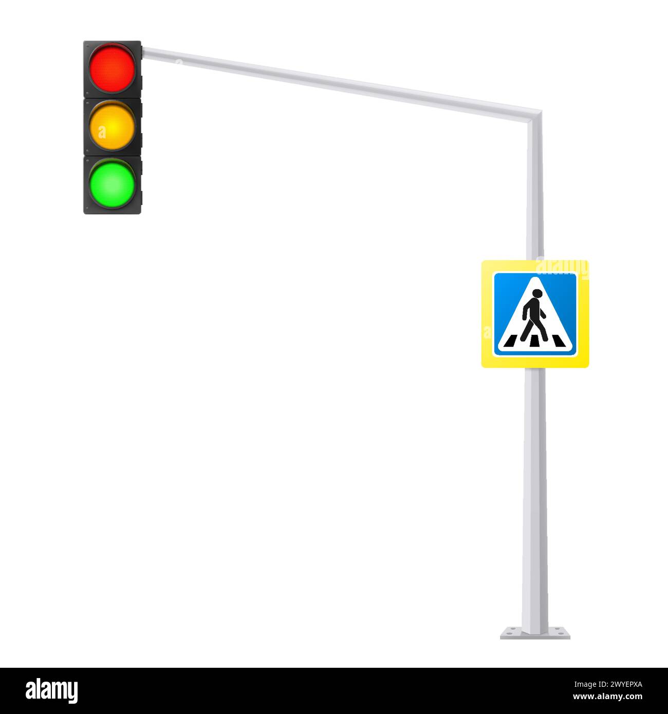 Signal traffic light on road and pedestrian crossing sign, stoplight ...