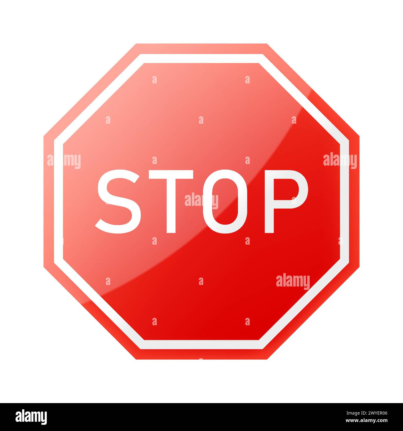 Red Stop Sign with glossy effect, isolated on white background. Traffic ...