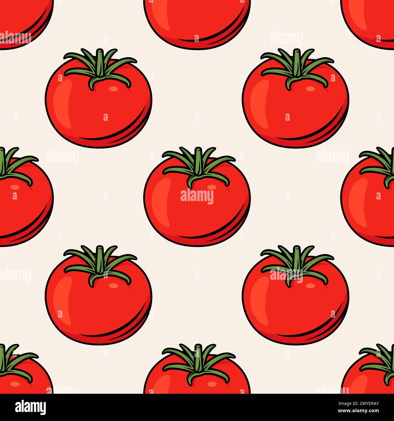 Flat Vector Seamless Pattern with Fresh Tomato on White Background. Seamless Vegetable Print with Whole Tomatoes Stock Vector