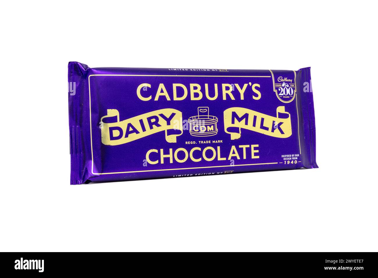 Cadbury Dairy Milk 1940 limited edition wrapper celebrating 200 years of Cadbury’s chocolate. Stock Photo