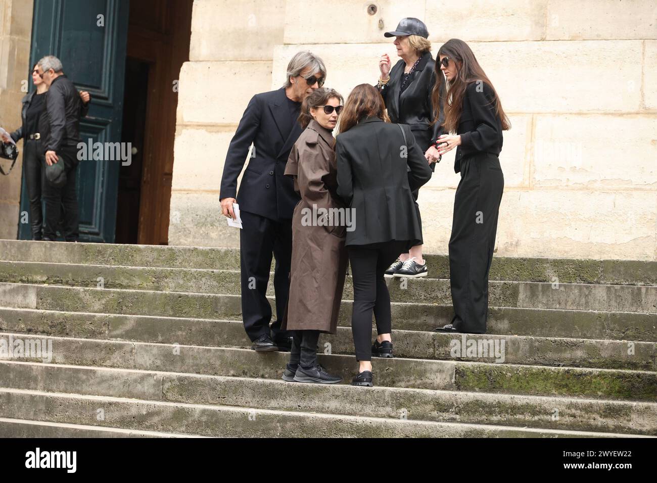 Paris, France. 06th Apr, 2024. Laetitia Casta arriving to the funeral ceremony for French businessman Jean-Yves Le Fur at Saint Roch Church in Paris, France on April 6, 2024. Jean-Yves Le Fur, a businessman invested in the world of media, died at the age of 59 due to pancreatic cancer. He was former fiance of Princess Stephanie of Monaco and has a son, Diego with French actress and director Maiwenn, and was Kate Moss's godfather at her wedding to Jamie Hince. Photo by Jerome Domine/ABACAPRESS.COM Credit: Abaca Press/Alamy Live News Stock Photo