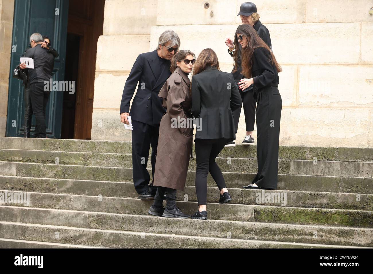 Paris, France. 06th Apr, 2024. Laetitia Casta arriving to the funeral ceremony for French businessman Jean-Yves Le Fur at Saint Roch Church in Paris, France on April 6, 2024. Jean-Yves Le Fur, a businessman invested in the world of media, died at the age of 59 due to pancreatic cancer. He was former fiance of Princess Stephanie of Monaco and has a son, Diego with French actress and director Maiwenn, and was Kate Moss's godfather at her wedding to Jamie Hince. Photo by Jerome Domine/ABACAPRESS.COM Credit: Abaca Press/Alamy Live News Stock Photo