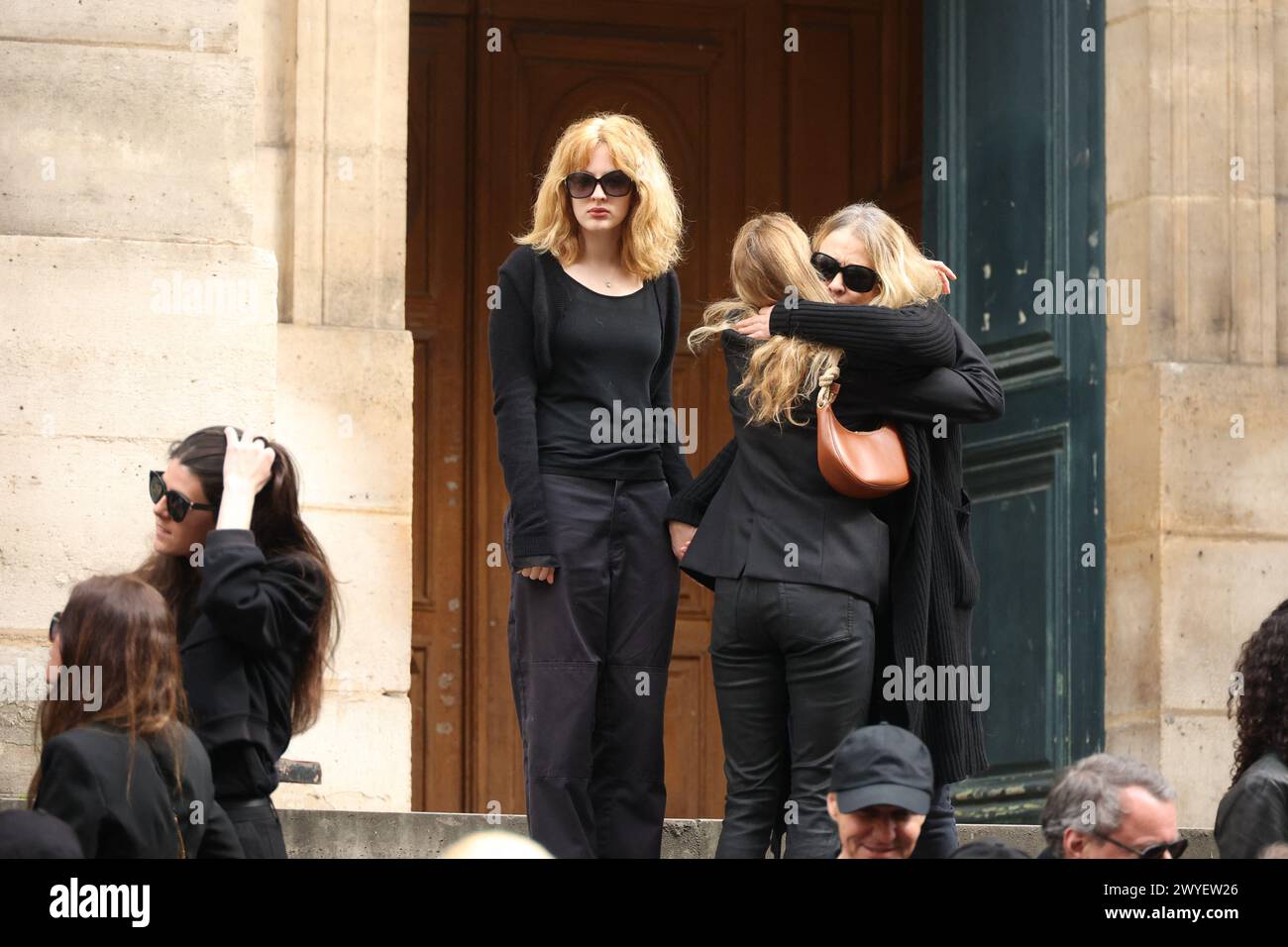 Paris, France. 06th Apr, 2024. Guest arriving to the funeral ceremony for French businessman Jean-Yves Le Fur at Saint Roch Church in Paris, France on April 6, 2024. Jean-Yves Le Fur, a businessman invested in the world of media, died at the age of 59 due to pancreatic cancer. He was former fiance of Princess Stephanie of Monaco and has a son, Diego with French actress and director Maiwenn, and was Kate Moss's godfather at her wedding to Jamie Hince. Photo by Jerome Domine/ABACAPRESS.COM Credit: Abaca Press/Alamy Live News Stock Photo