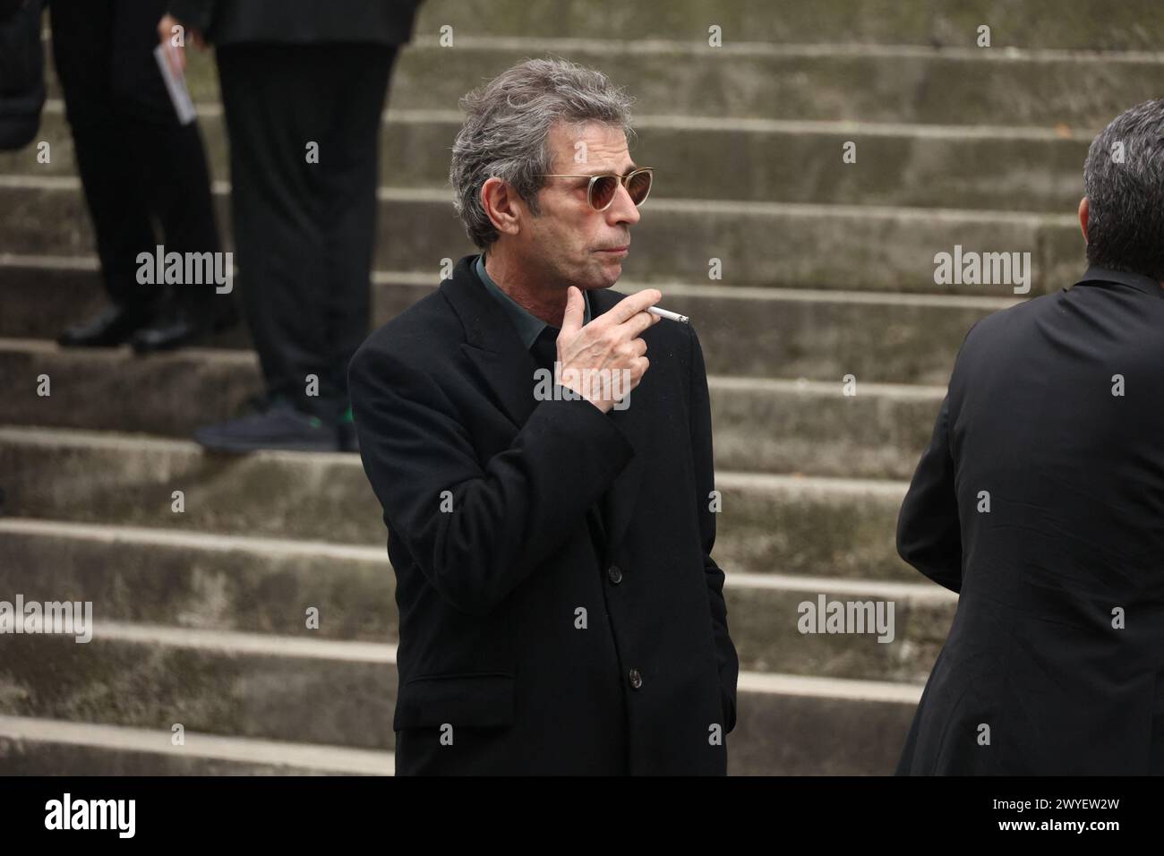 Paris, France. 06th Apr, 2024. Frederic Taddei arriving to the funeral ceremony for French businessman Jean-Yves Le Fur at Saint Roch Church in Paris, France on April 6, 2024. Jean-Yves Le Fur, a businessman invested in the world of media, died at the age of 59 due to pancreatic cancer. He was former fiance of Princess Stephanie of Monaco and has a son, Diego with French actress and director Maiwenn, and was Kate Moss's godfather at her wedding to Jamie Hince. Photo by Jerome Domine/ABACAPRESS.COM Credit: Abaca Press/Alamy Live News Stock Photo
