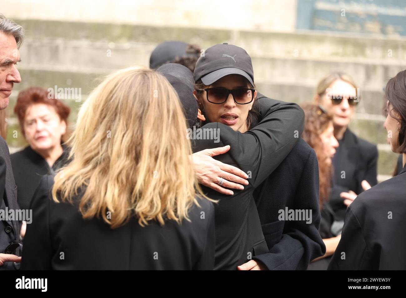 Paris, France. 06th Apr, 2024. Maiwenn arriving to the funeral ceremony for French businessman Jean-Yves Le Fur at Saint Roch Church in Paris, France on April 6, 2024. Jean-Yves Le Fur, a businessman invested in the world of media, died at the age of 59 due to pancreatic cancer. He was former fiance of Princess Stephanie of Monaco and has a son, Diego with French actress and director Maiwenn, and was Kate Moss's godfather at her wedding to Jamie Hince. Photo by Jerome Domine/ABACAPRESS.COM Credit: Abaca Press/Alamy Live News Stock Photo