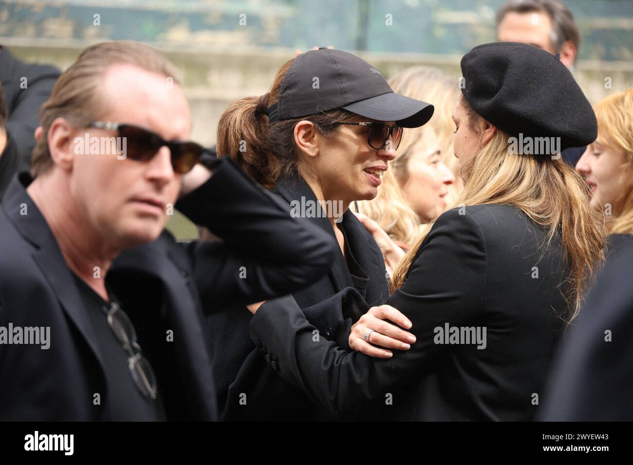 Paris, France. 06th Apr, 2024. Maiwenn arriving to the funeral ceremony for French businessman Jean-Yves Le Fur at Saint Roch Church in Paris, France on April 6, 2024. Jean-Yves Le Fur, a businessman invested in the world of media, died at the age of 59 due to pancreatic cancer. He was former fiance of Princess Stephanie of Monaco and has a son, Diego with French actress and director Maiwenn, and was Kate Moss's godfather at her wedding to Jamie Hince. Photo by Jerome Domine/ABACAPRESS.COM Credit: Abaca Press/Alamy Live News Stock Photo