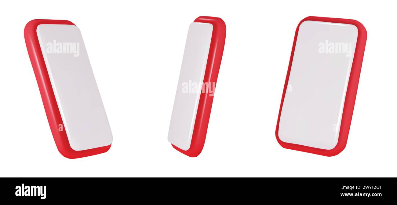 Vector 3d smartphones set in a minimalist style. Modern smartphone mockup with blank screen. Stock Vector