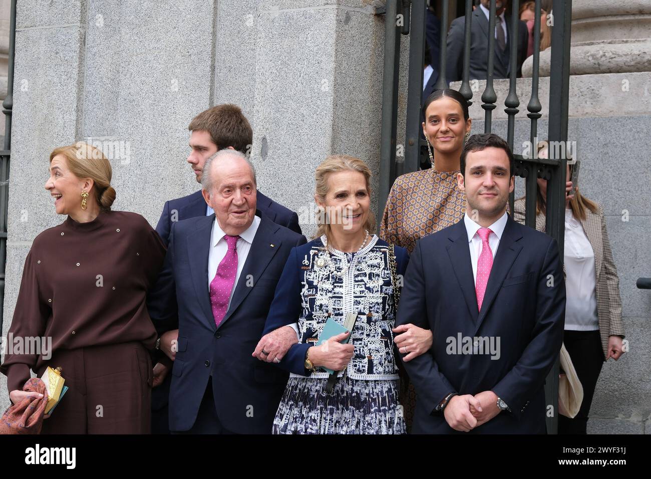 King Juan Carlos I of Spain during the wedding of Jose Luis Martinez-Almeida with Teresa Urquijo, at the San Francisco de Borja parish, April 6, 2024, Stock Photo