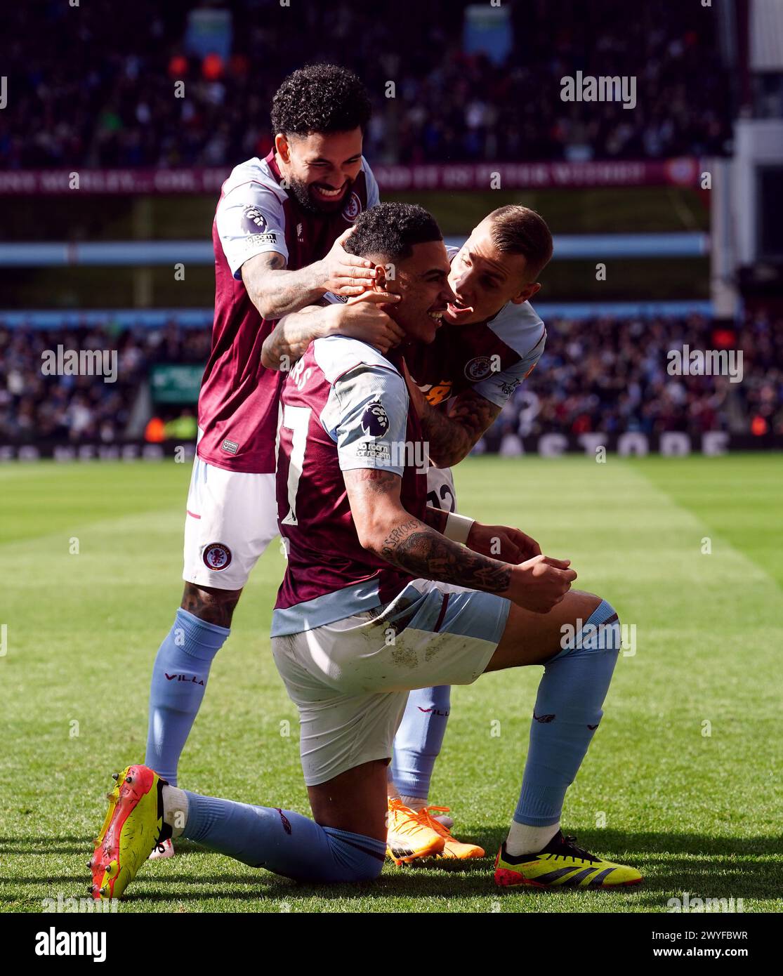 Aston Villa's Morgan Rogers celebrates scoring their side's second goal of the game during the Premier League match at Villa Park, Birmingham. Picture date: Saturday April 6, 2024. Stock Photo