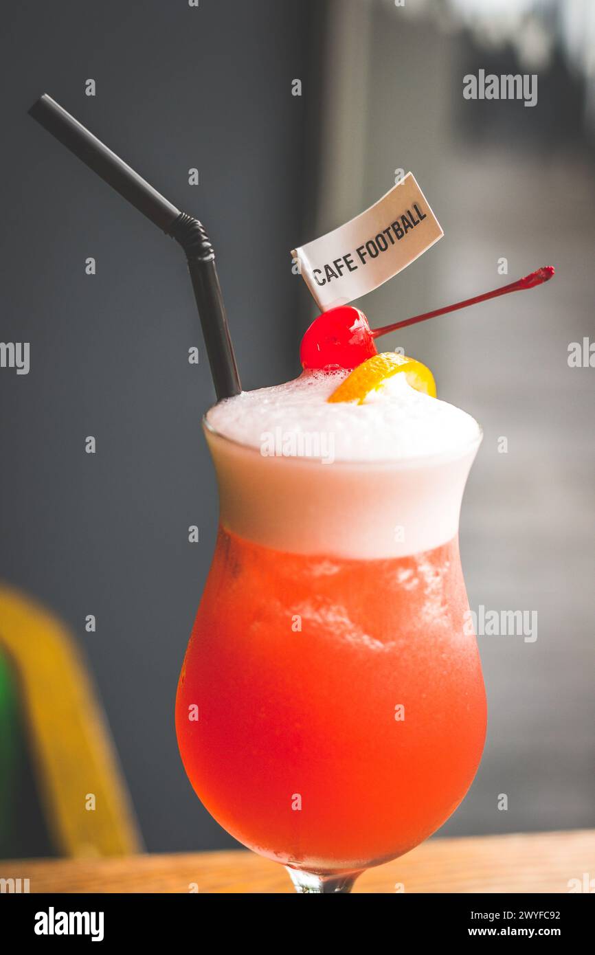 Football Sling made from Cherry brandy, gin, Dom, pineapple juice ...