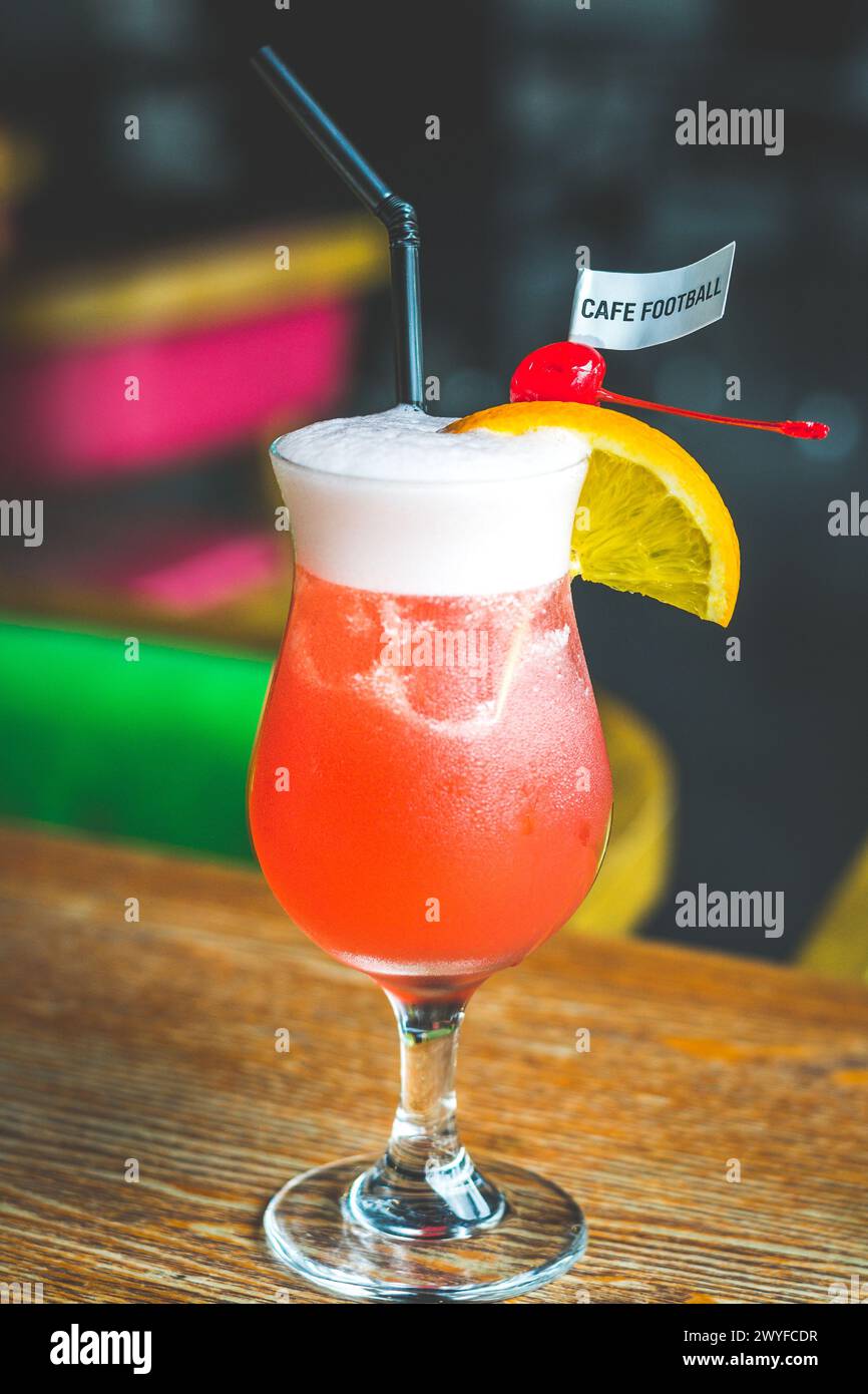 Football Sling made from Cherry brandy, gin, Dom, pineapple juice ...