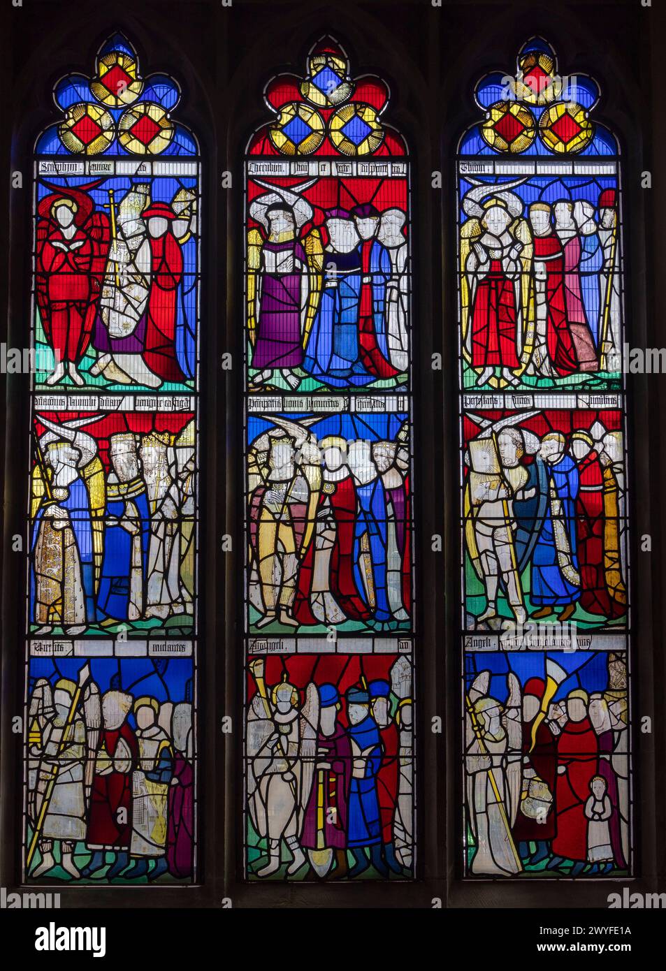 Nine Orders of Angels stained glass window , c. 1410,  Window All Saints North Street church, York, England Stock Photo