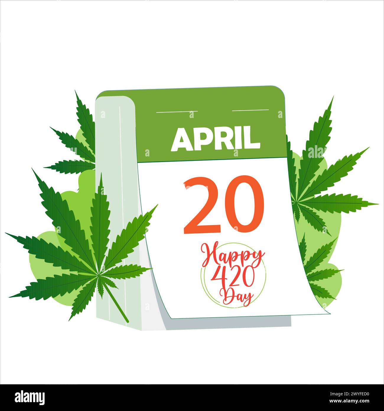 Happy 420, International Weed Day banner with calendar date of April 20 arranged cannabis hemp marijuana leaves. Vector illustration, good for poster, Stock Vector