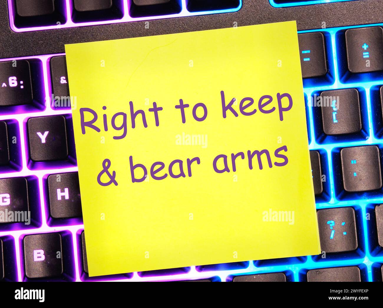 right to keep and bear arms text written on a yellow sticker on a