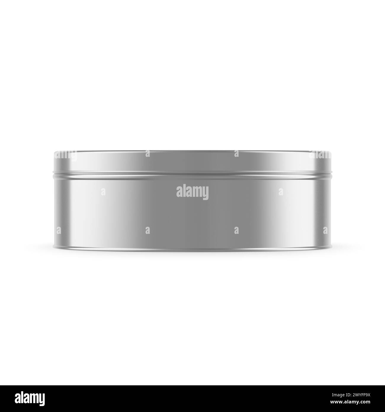 Metallic Round Tin Box Mockup 3D Rendering Isolated Background Stock