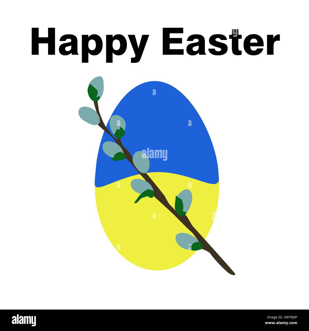 Сard with Easter egg in the colors of the Ukrainian flag with a willow