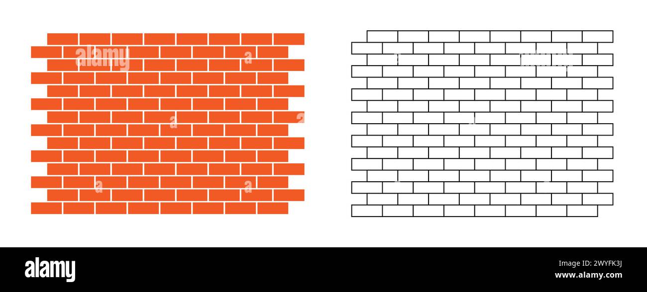 Brick wall icons trendy flat line art style vectors. Stock Vector