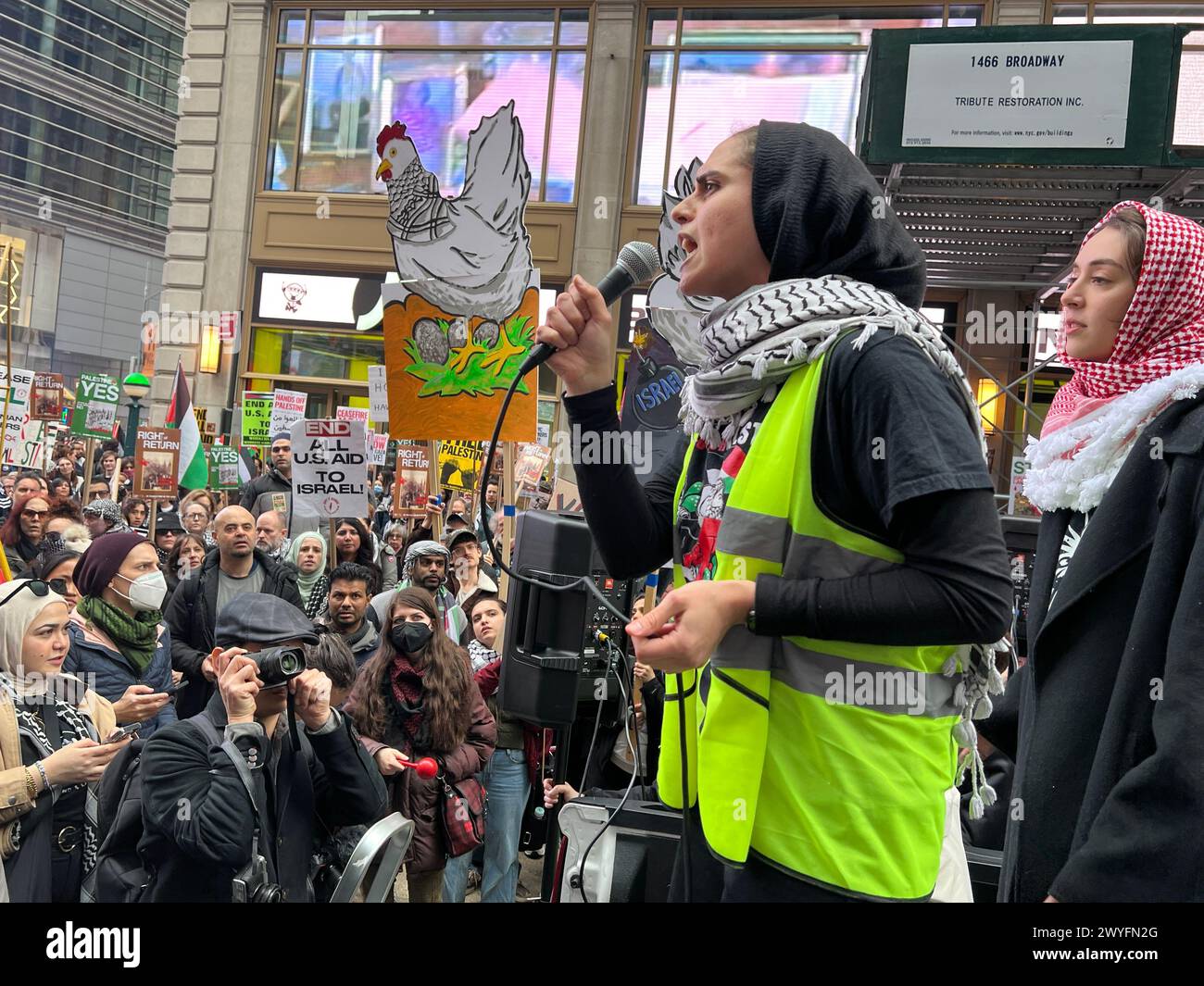 Free Gaza; Cease Fire Now demonstration in Times Square; held on March 30th known as Land Day or Day of the Land. Stock Photo