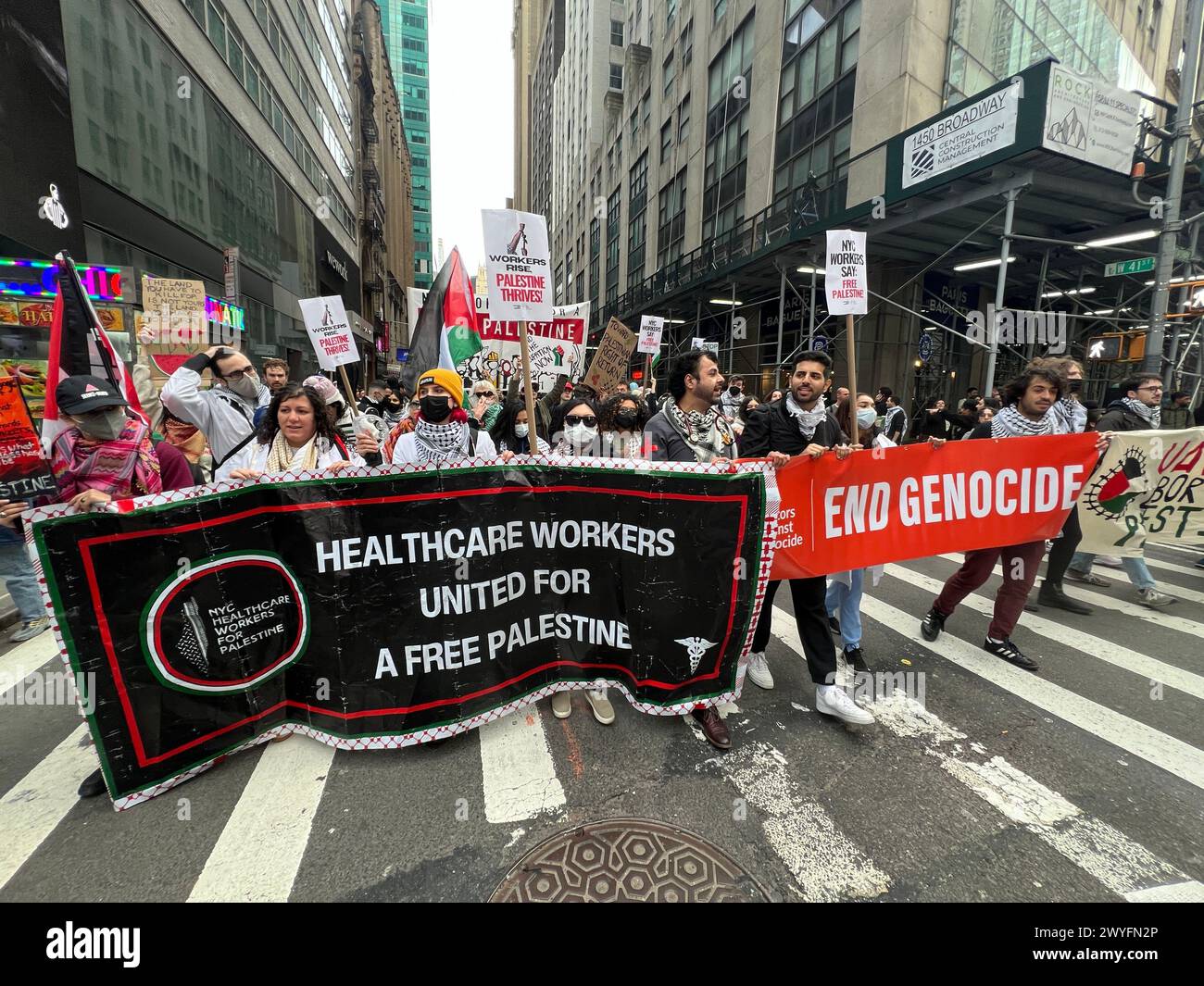 Free Gaza; Cease Fire Now demonstration in Times Square; held on March 30th known as Land Day or Day of the Land. Stock Photo