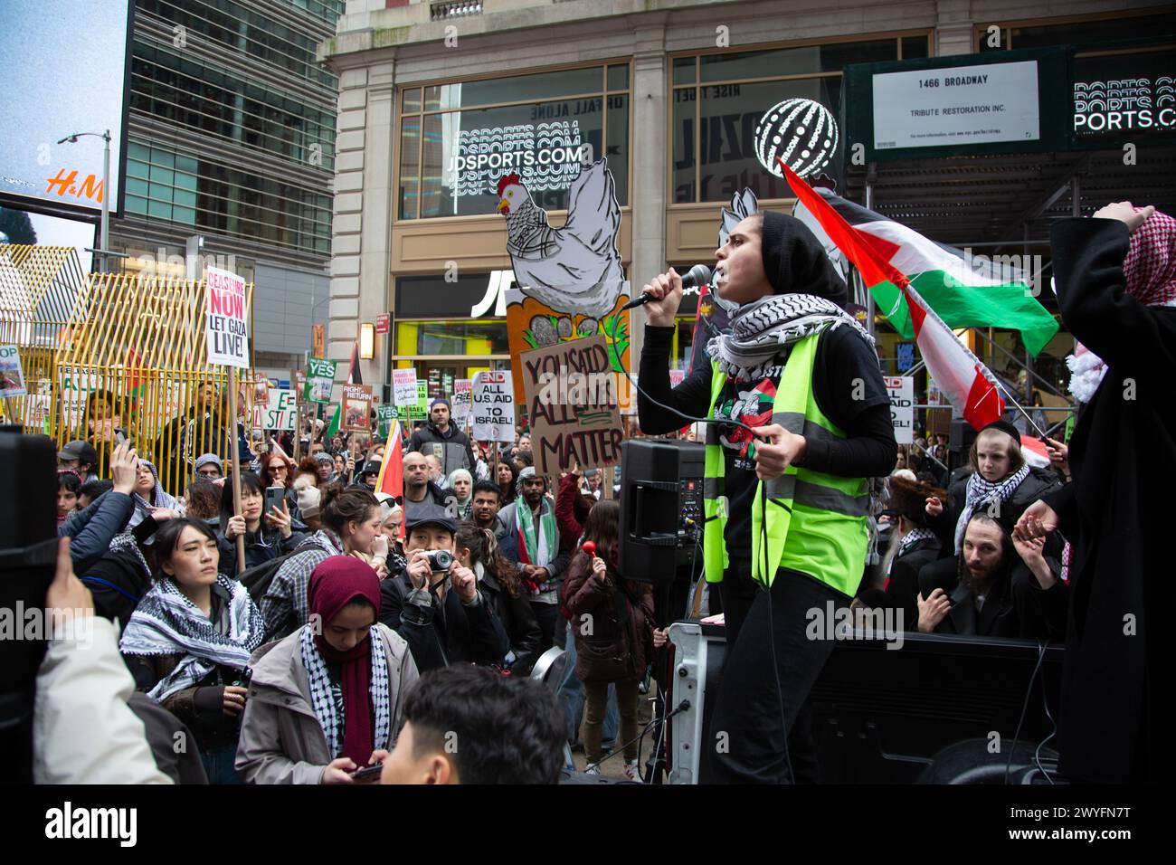 Free Gaza, Cease Fire Now demonstration in Times Square  held on March 30th known as Land Day or Day of the Land. Stock Photo