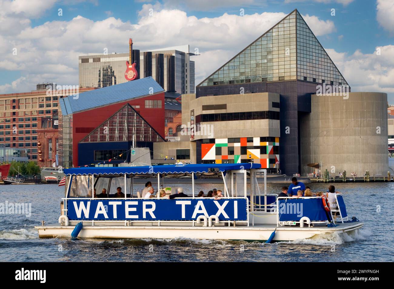 Baltimore, Maryland, U.S.A. - Baltimore Inner Harbor, Water Taxi, Baltimore Maritime Museum in rear Stock Photo