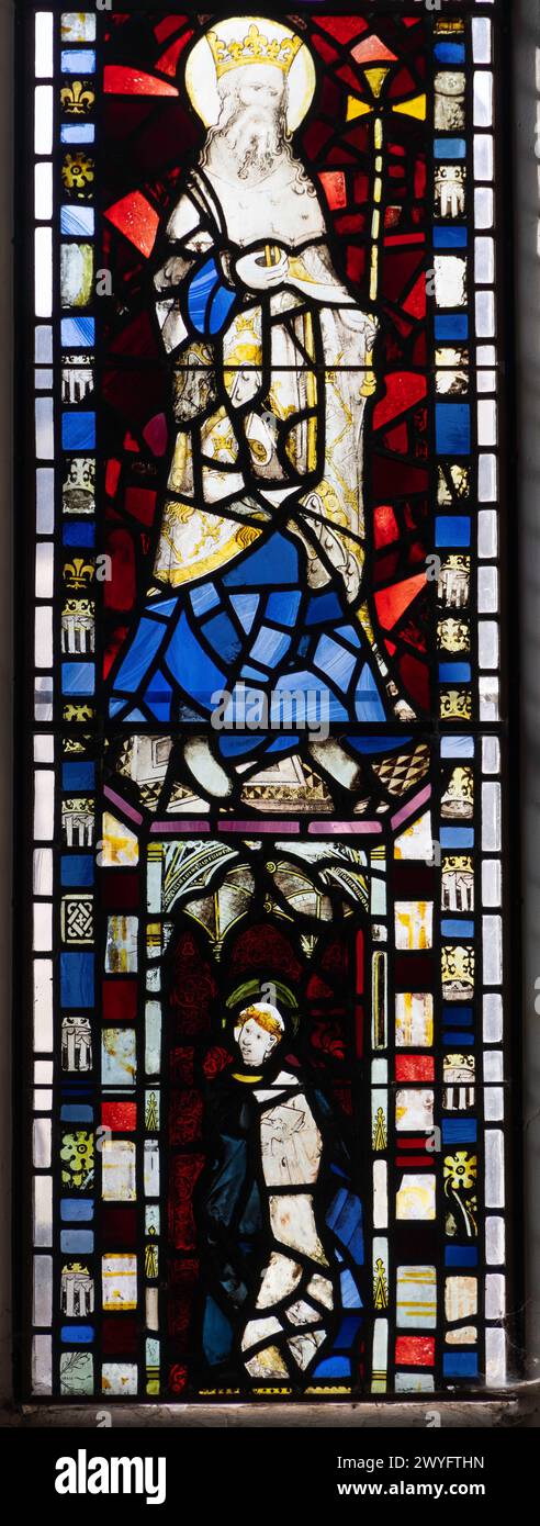 detail of the emperor Constantine, stained glass, west window, 14th-16th centuries, St Helens, York, England Stock Photo