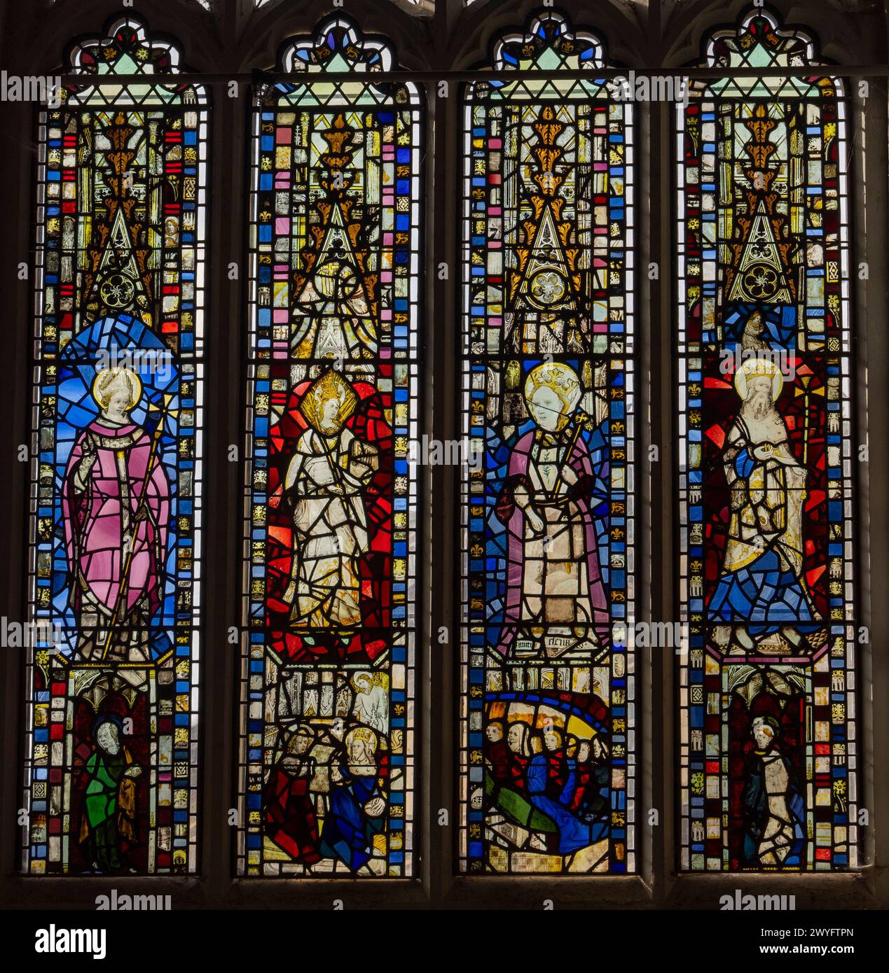 stained glass, west window, 14th-16th centuries, St Helens, York, England Stock Photo
