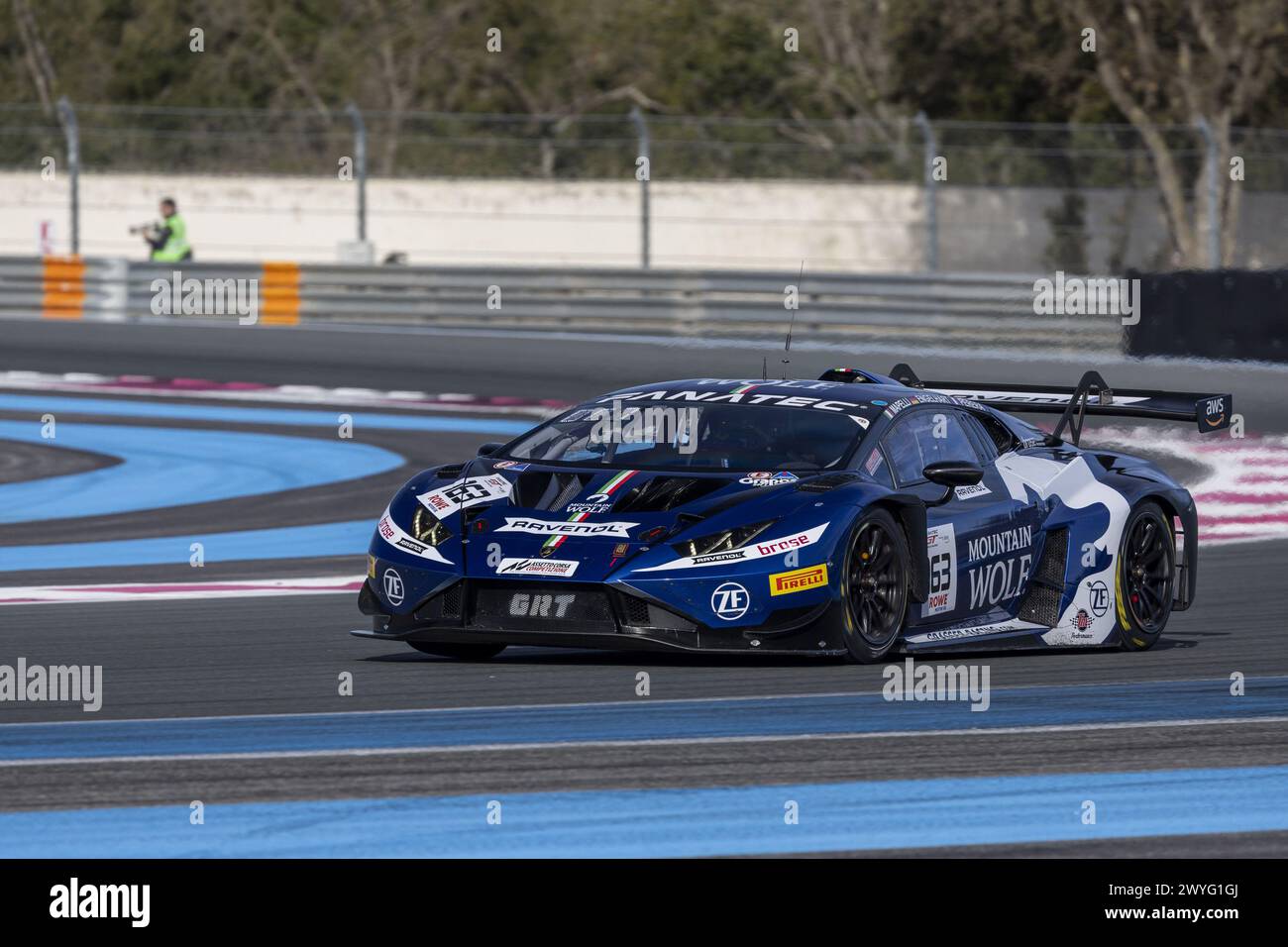 163 ENGELHART Christian (ger), PERERA Franck (fra), MAPELLI Marco (ita), GRT - Grasser Racing Team, Lamborghini GT3 Evo, action during the 1st round of the 2024 Fanatec GT World Challenge powered by AWS on the Circuit Paul Ricard, from April 5 to 7, 2024 in Le Castellet, France Stock Photo