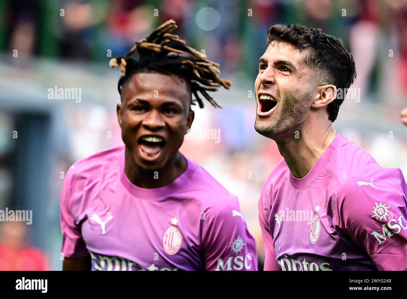 AC Milan's American forward 11 Christian Pulisic celebrates after