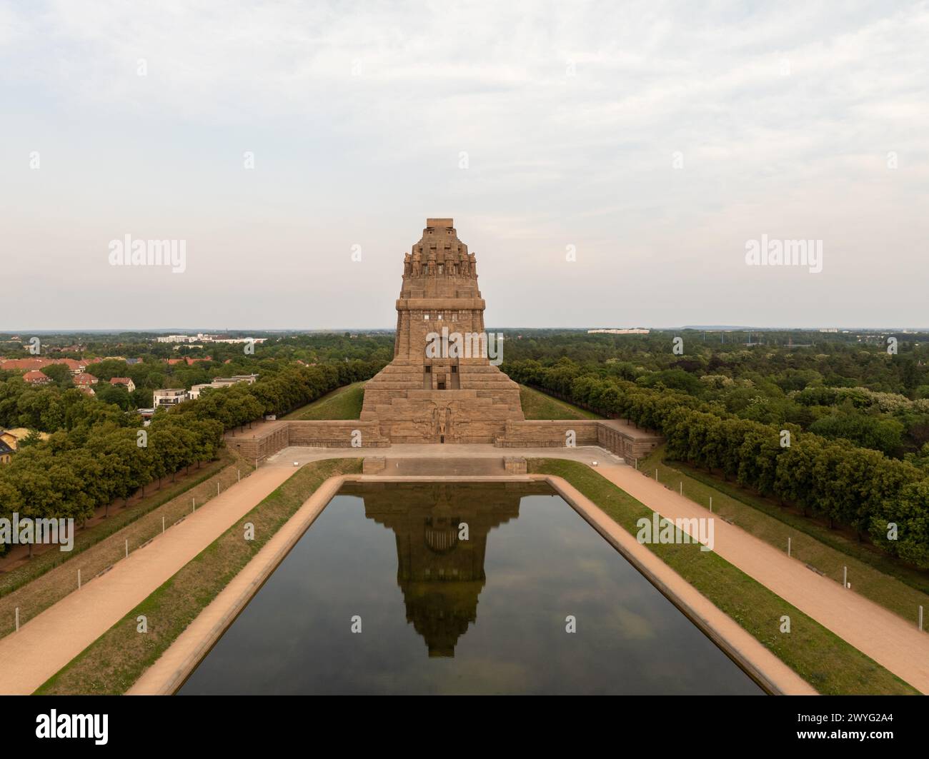 Panoramic view over the city of Leipzig with the Monument to the Battle of the Nations in Leipzig, Saxony, Germany Stock Photo