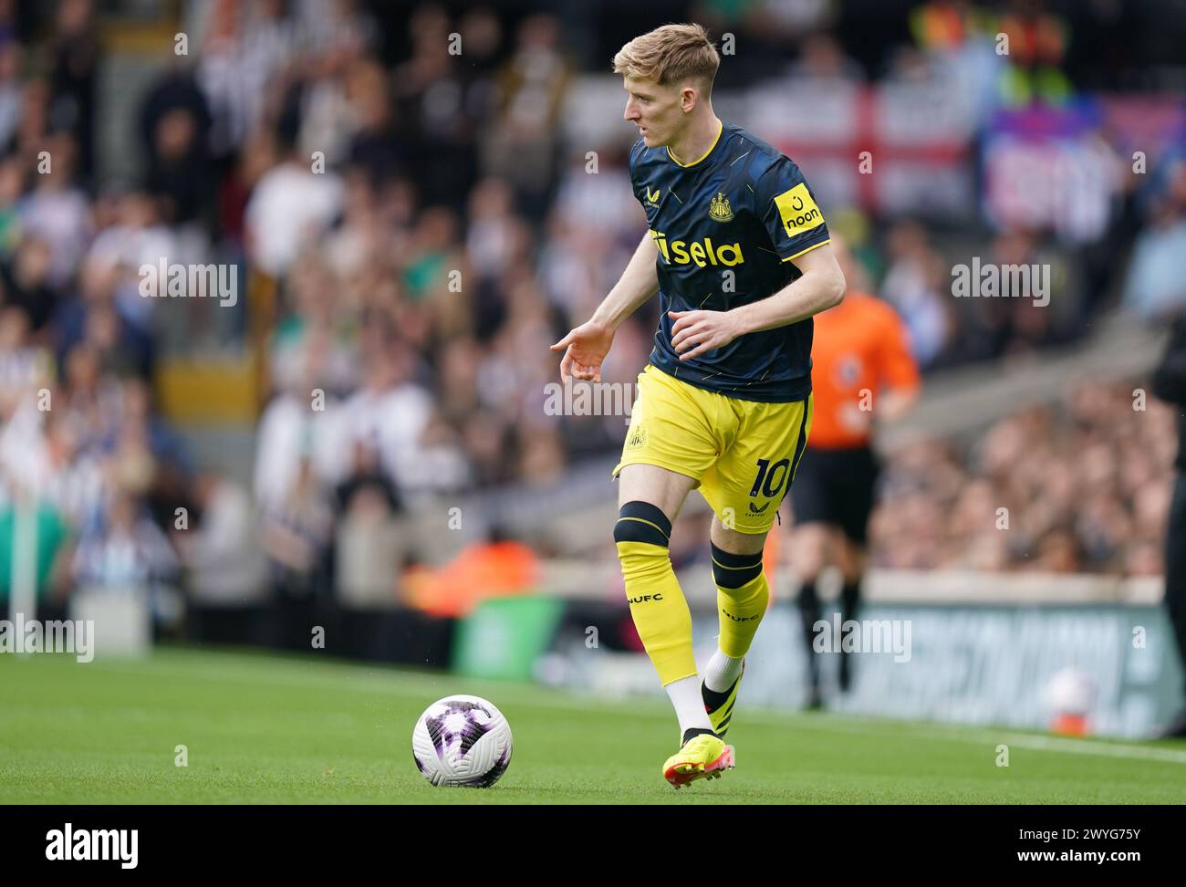 LONDON, ENGLAND - APRIL 6: Anthony Gordon of Newcastle United during the Premier League match between Fulham FC and Newcastle United at Craven Cottage on April 6, 2024 in London, England.(Photo by Dylan Hepworth/MB Media) Stock Photo