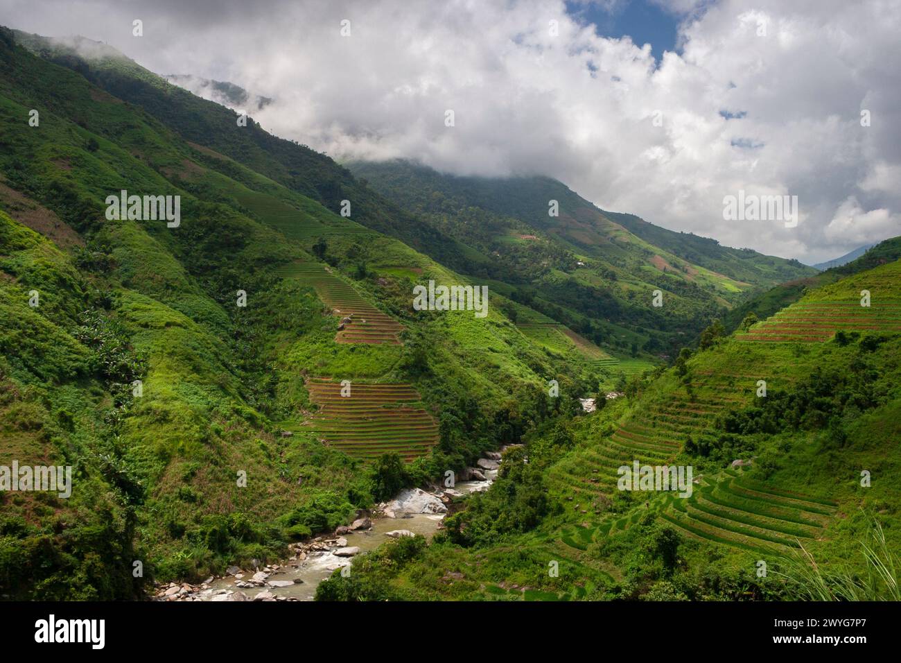 Scenic drive in the mountain highlands of Lao Cai province of northern ...