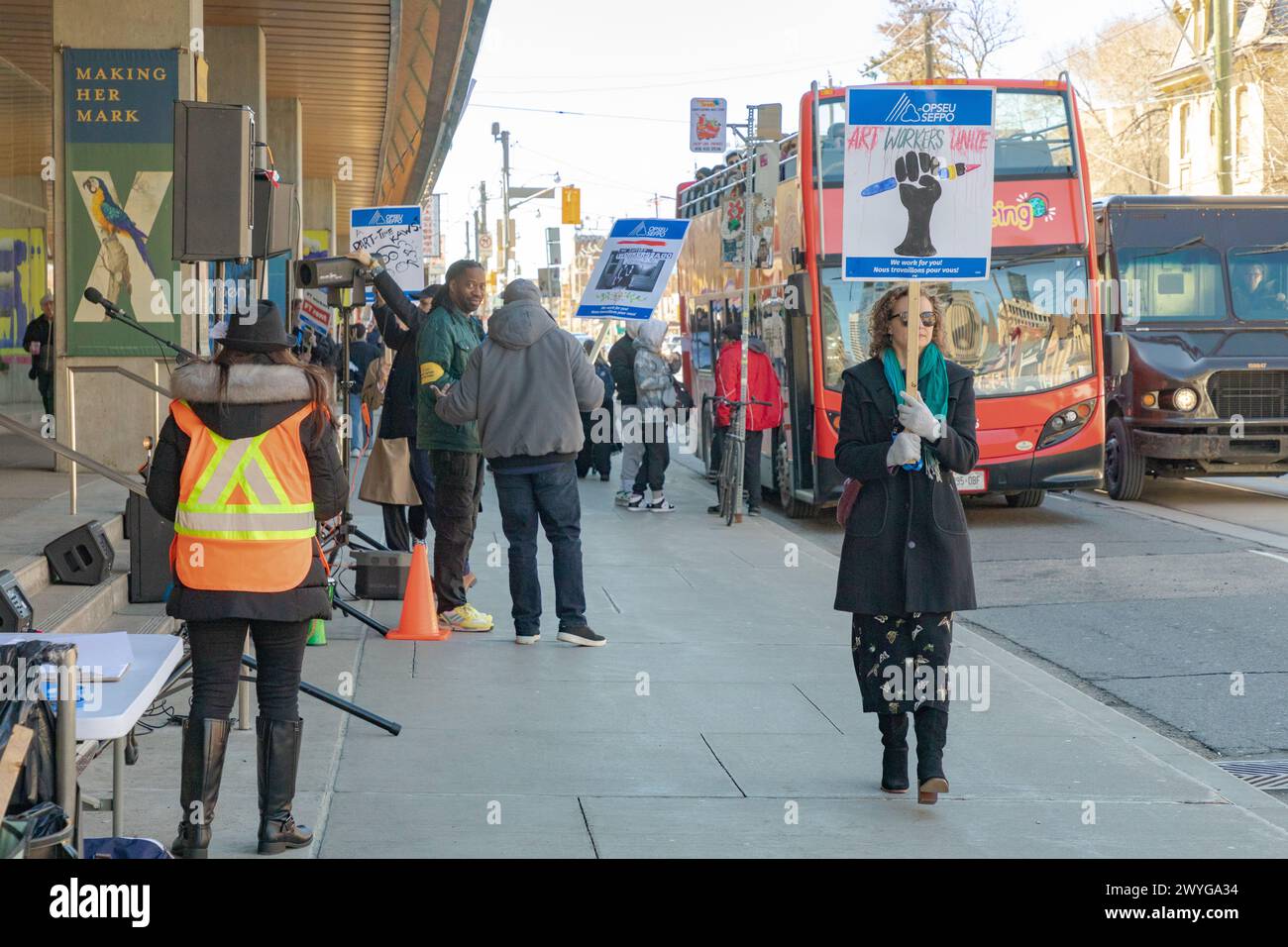 Toronto, Canada, 6th April 2024. Striking workers picket outside the