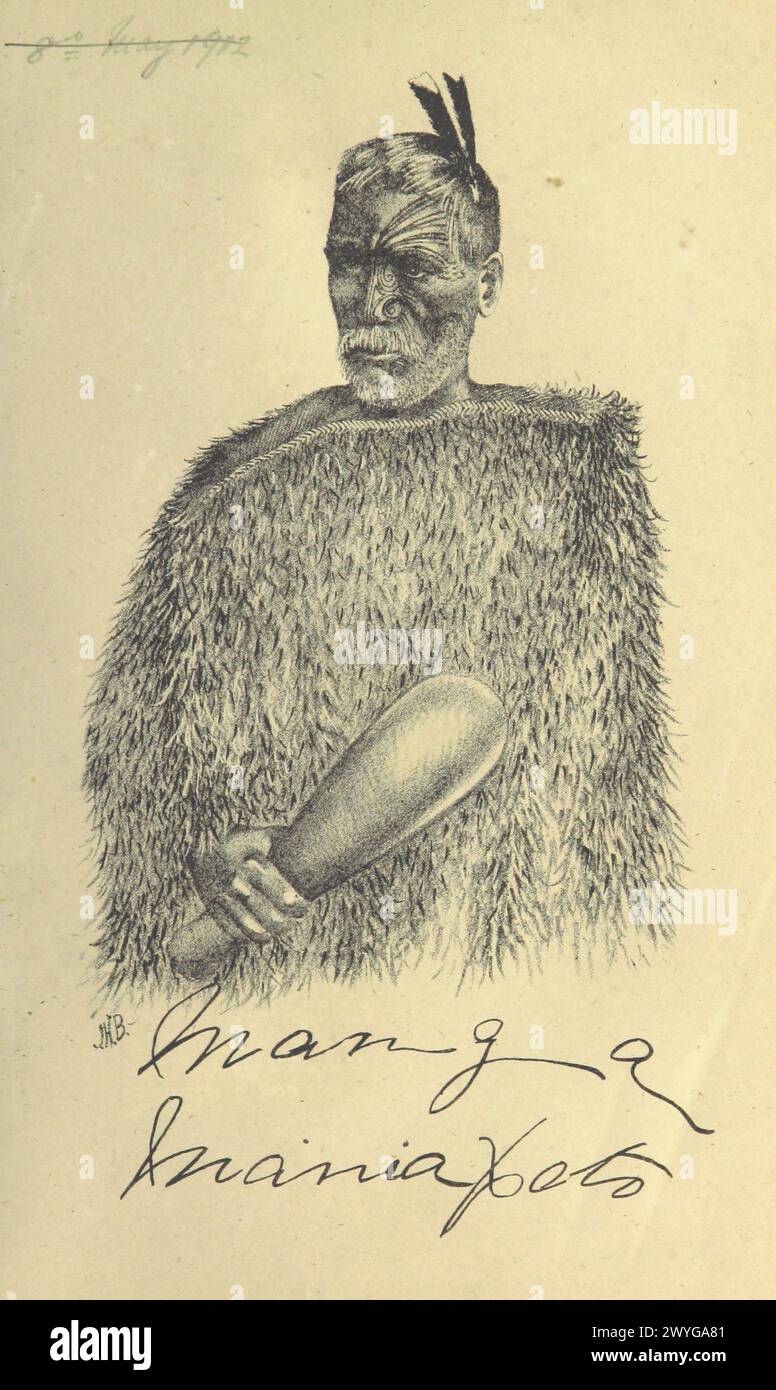 Portrait of a Maori chief, Rewi Manga Maniapoto (1807–1894) a Ngāti Maniapoto chief who led Kīngitanga forces during the New Zealand government Invasion of Waikato during the New Zealand Wars. Stock Photo