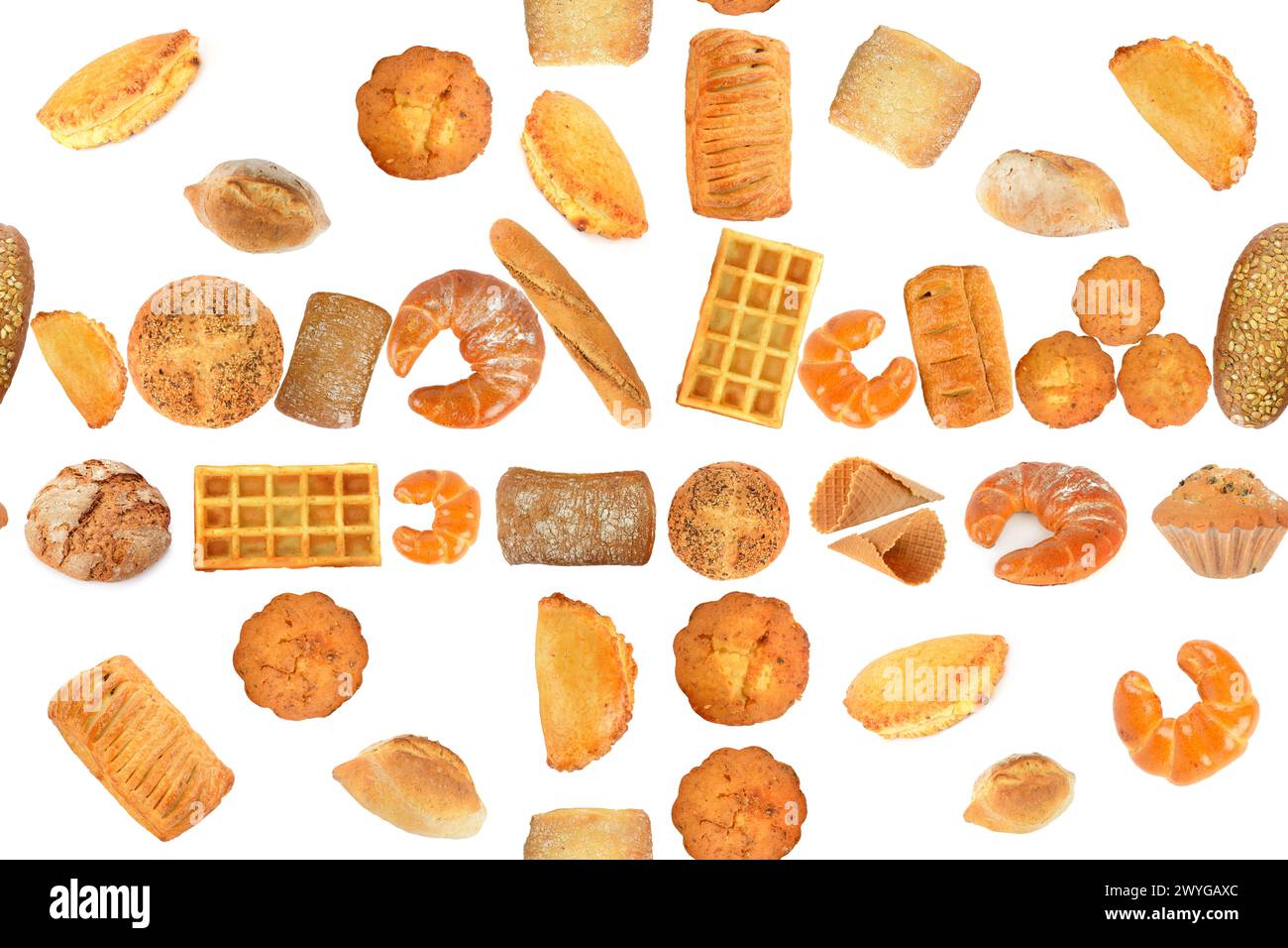 Bread products seamless pattern isolated on white background Stock ...