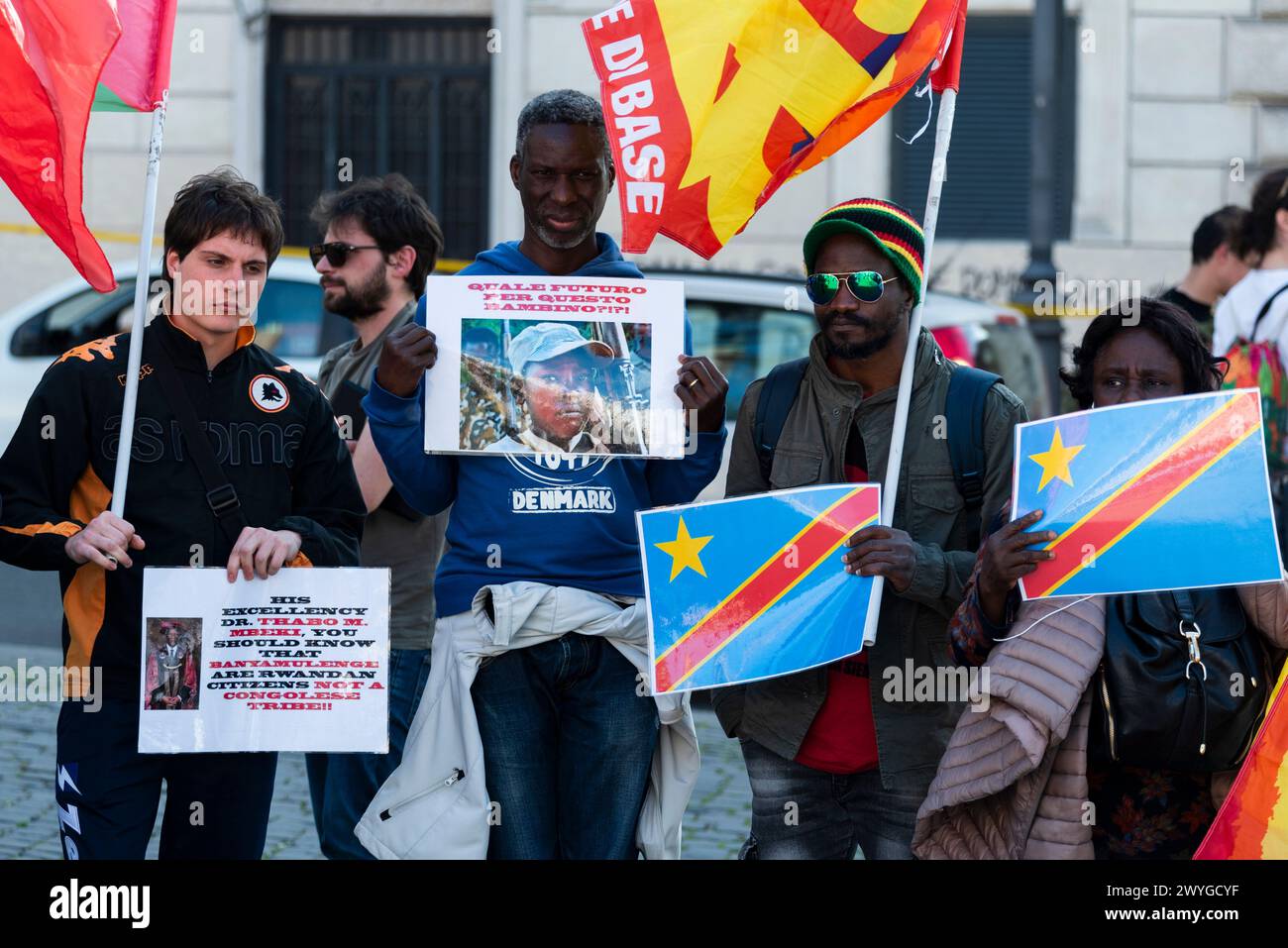 Demo of the Free African Movement to denounce the genocide in Congo in the photo people with signs. Editorial Usage Only! Not for Commercial Usage! Stock Photo