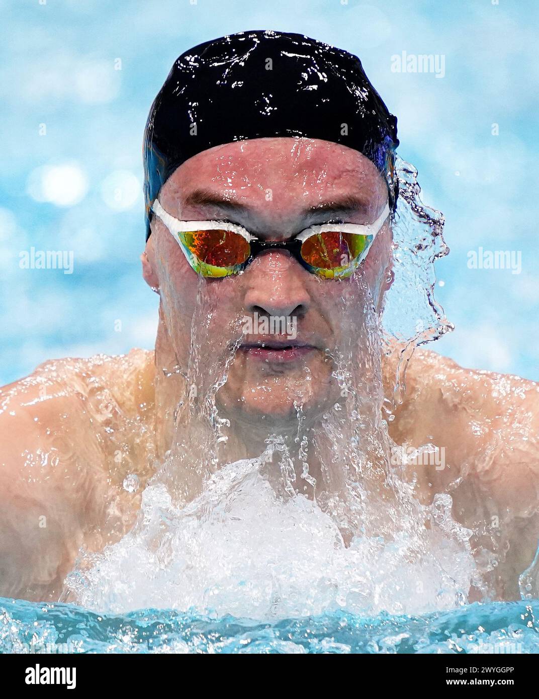 James Wilby in action during the Men's 200m Breaststroke Final on day